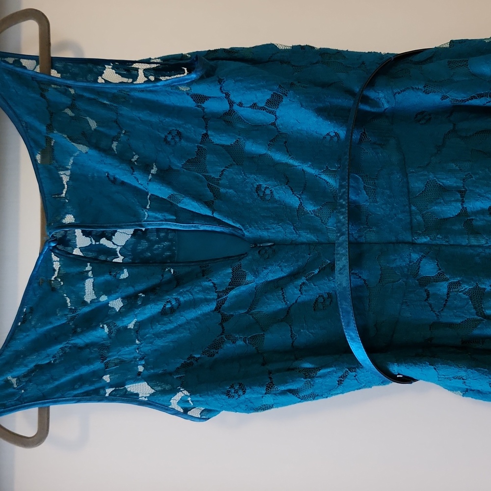 Teal Lace Overlay Dress - Picture 3 of 4